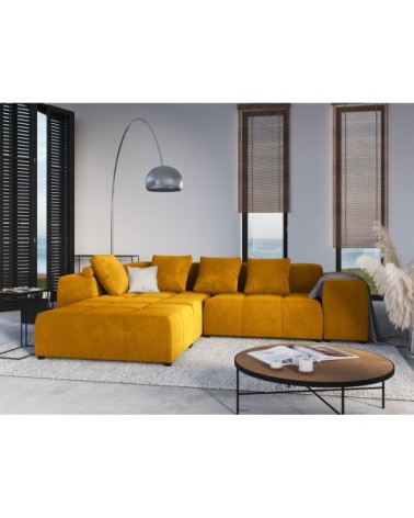 Canapé d'angle 5 places en velours jaune