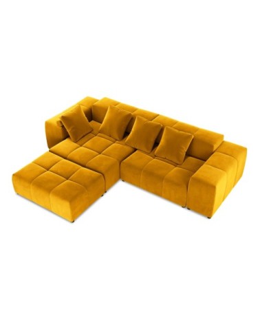 Canapé d'angle 5 places en velours jaune
