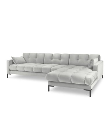 Canapé d'angle droit 5 places en tissu velours argent