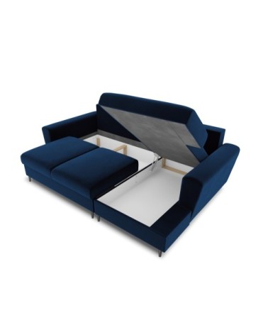 Canapé d'angle droit convertible 4 places en tissu velours bleu roi