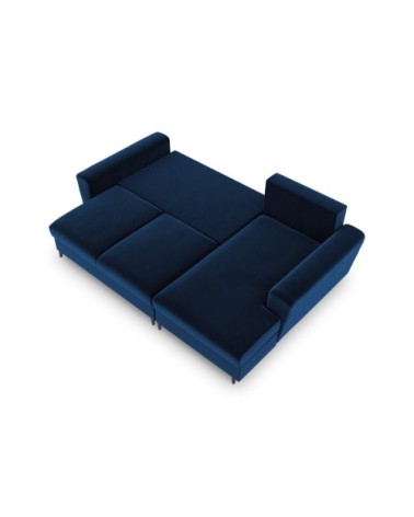 Canapé d'angle droit convertible 4 places en tissu velours bleu roi
