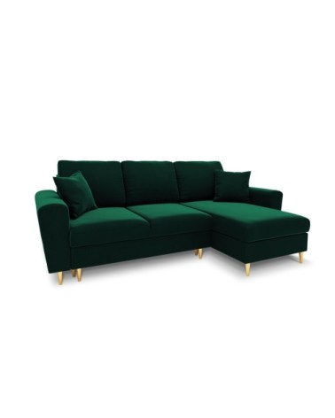 Canapé d'angle reversible, convertible 4 places velours vert bouteille