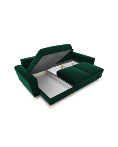 Canapé d'angle reversible, convertible 4 places velours vert bouteille