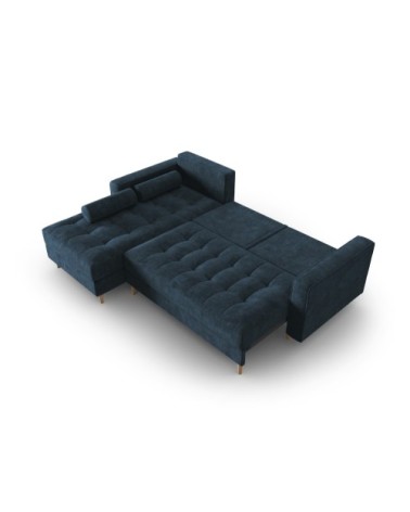 Canapé d'angle 5 places en tissu structuré bleu foncé