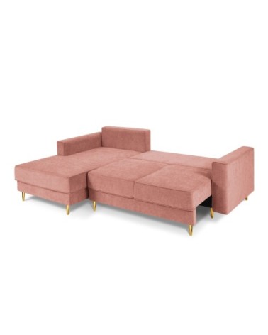 Canapé d'angle 4 places en tissu structuré rose
