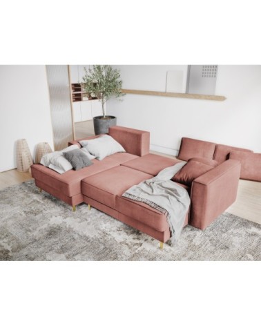 Canapé d'angle 4 places en tissu structuré rose