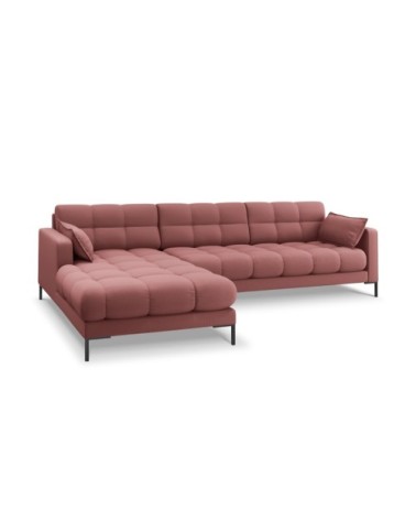 Canapé d'angle gauche 5 places en tissu structurel rose