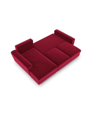 Canapé d'angle gauche convertible 4 places en tissu velours rouge