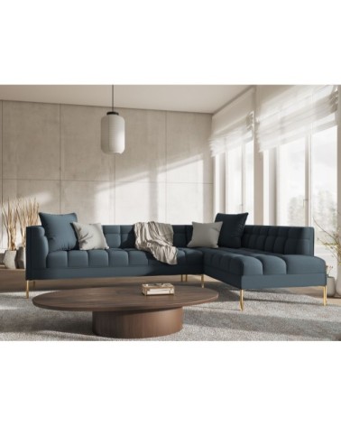 Canapé d'angle tissu structuré bleu 5 places