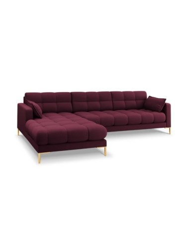 Canapé d'angle gauche 5 places en tissu structurel rouge foncé