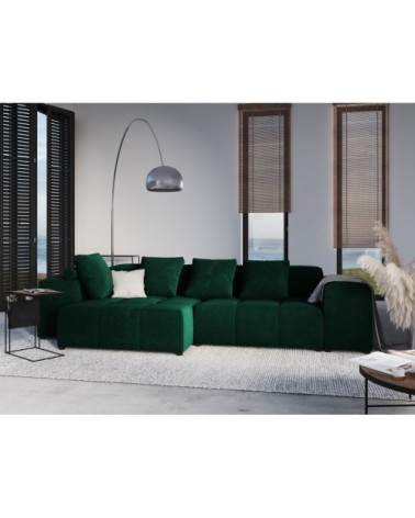 Canapé d'angle 4 places en velours vert bouteille