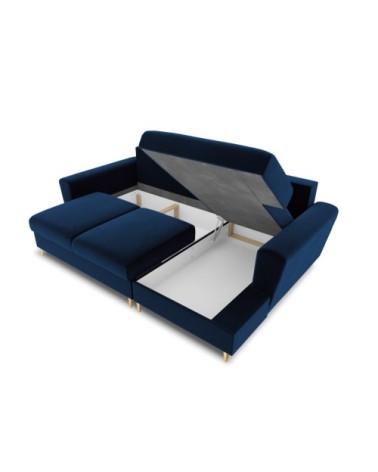 Canapé d'angle droit convertible 4 places en tissu velours bleu roi