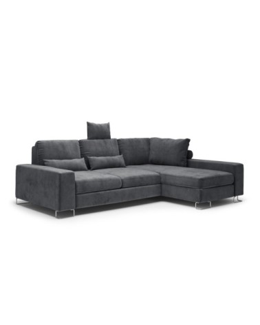 Canapé d'angle 4 places en velours gris foncé