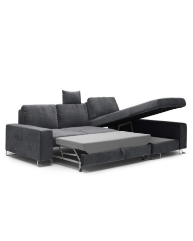 Canapé d'angle 4 places en velours gris foncé