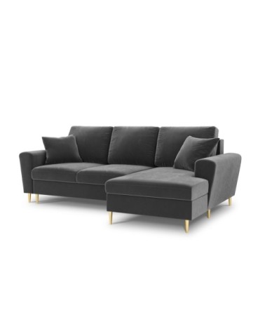 Canapé d'angle droit convertible 4 places en tissu velours gris clair