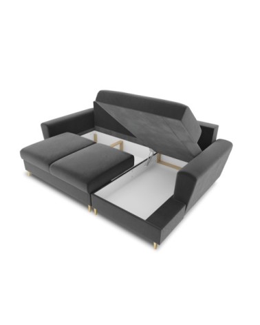 Canapé d'angle droit convertible 4 places en tissu velours gris clair