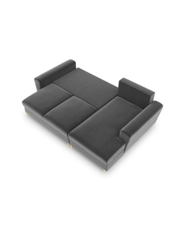Canapé d'angle droit convertible 4 places en tissu velours gris clair