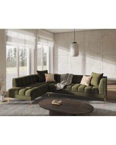 Canapé d'angle velours vert 5 places