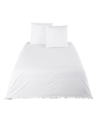 Parure de lit en percale de coton blanc brodé et en crochet 220x240
