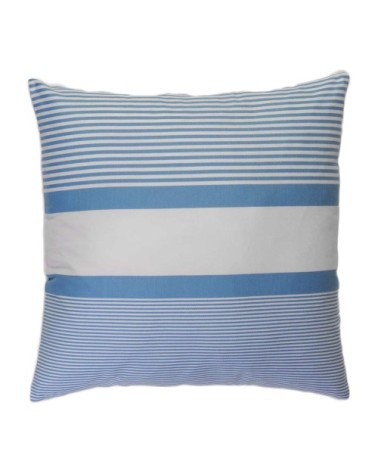 Housse de coussin coton rayures bleu fond blanc 60 x 60