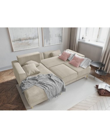 Canapé d'angle 4 places en tissu structuré beige