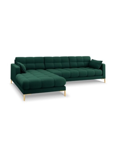 Canapé d'angle gauche 5 places en tissu structurel vert