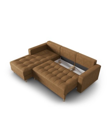 Canapé d'angle 5 places en imitation cuir marron clair