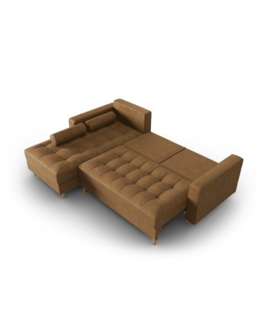 Canapé d'angle 5 places en imitation cuir marron clair