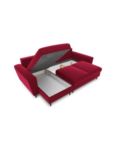 Canapé d'angle reversible, convertible 4 places en tissu velours rouge