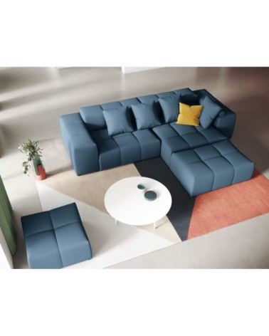 Canapé d'angle 5 places en tissu structuré bleu foncé