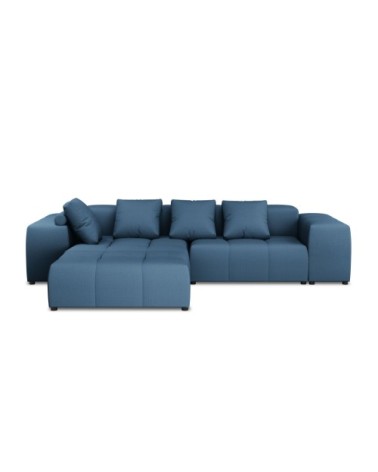 Canapé d'angle 5 places en tissu structuré bleu foncé