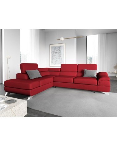 Canapé d'angle 5 places en imitation cuir rouge