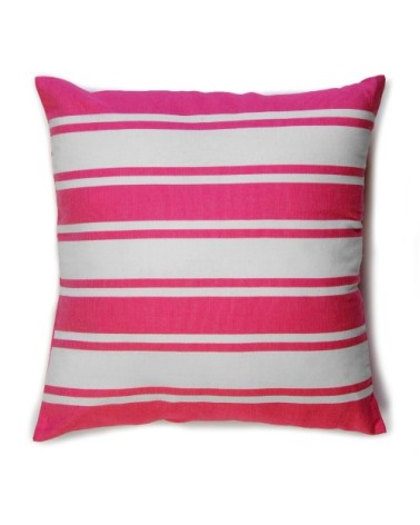 Housse de coussin coton fushia rayures blanches 40 x 40