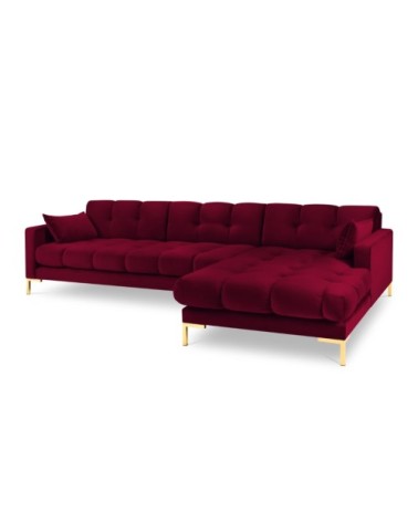 Canapé d'angle droit 5 places en tissu velours rouge