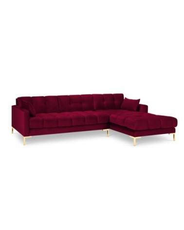 Canapé d'angle droit 5 places en tissu velours rouge