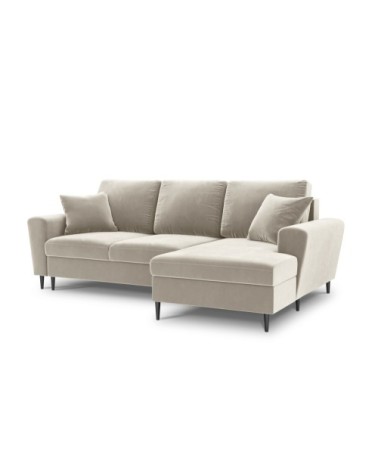 Canapé d'angle droit convertible 4 places en tissu velours beige