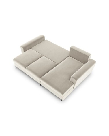 Canapé d'angle droit convertible 4 places en tissu velours beige