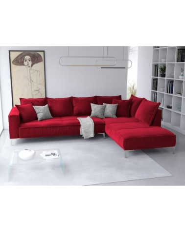 Canapé d'angle 5 places en velours rouge