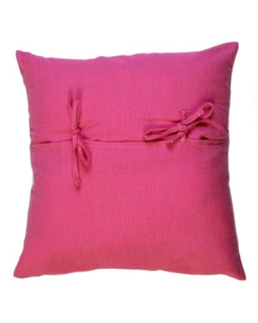 Housse de coussin coton fushia rayures blanches 40 x 40