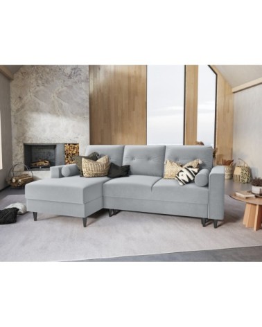 Canapé d'angle 4 places en velours bleu clair