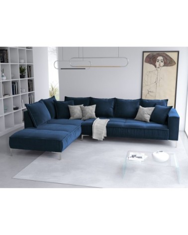 Canapé d'angle 5 places en velours bleu roi