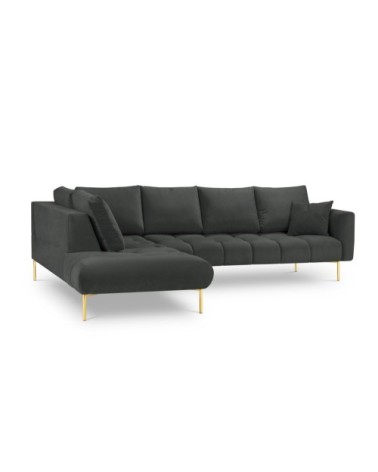 Canapé d'angle 5 places en velours gris foncé