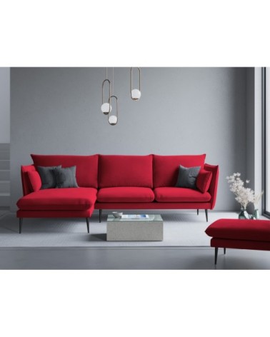 Canapé d'angle 4 places en velours rouge