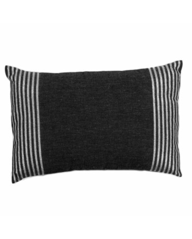 Housse de coussin coton fond noir et rayures argent 35 x 50