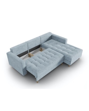 Canapé d'angle 5 places en tissu structuré bleu clair