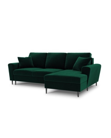 Canapé d'angle droit convertible 4 places velours vert bouteille