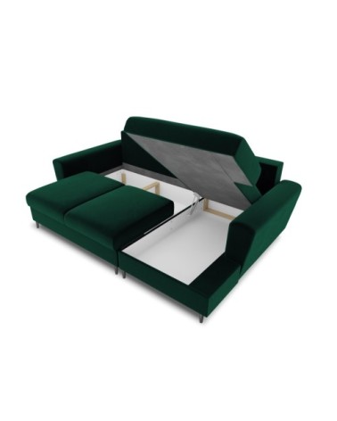 Canapé d'angle droit convertible 4 places velours vert bouteille