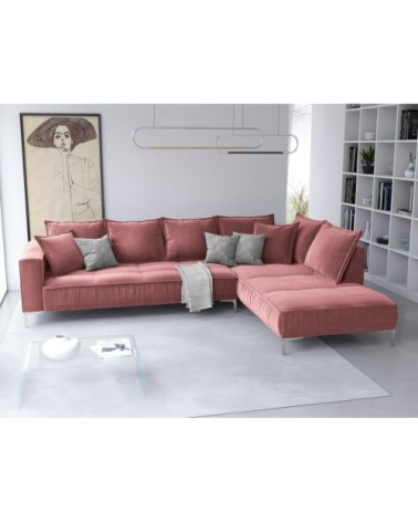 Canapé d'angle 5 places en velours rose