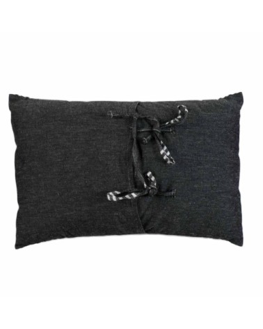 Housse de coussin coton fond noir et rayures argent 35 x 50