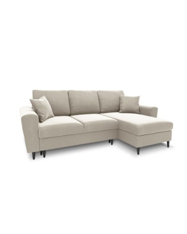 Canapé d'angle reversible, convertible 4 places en tissu velours beige